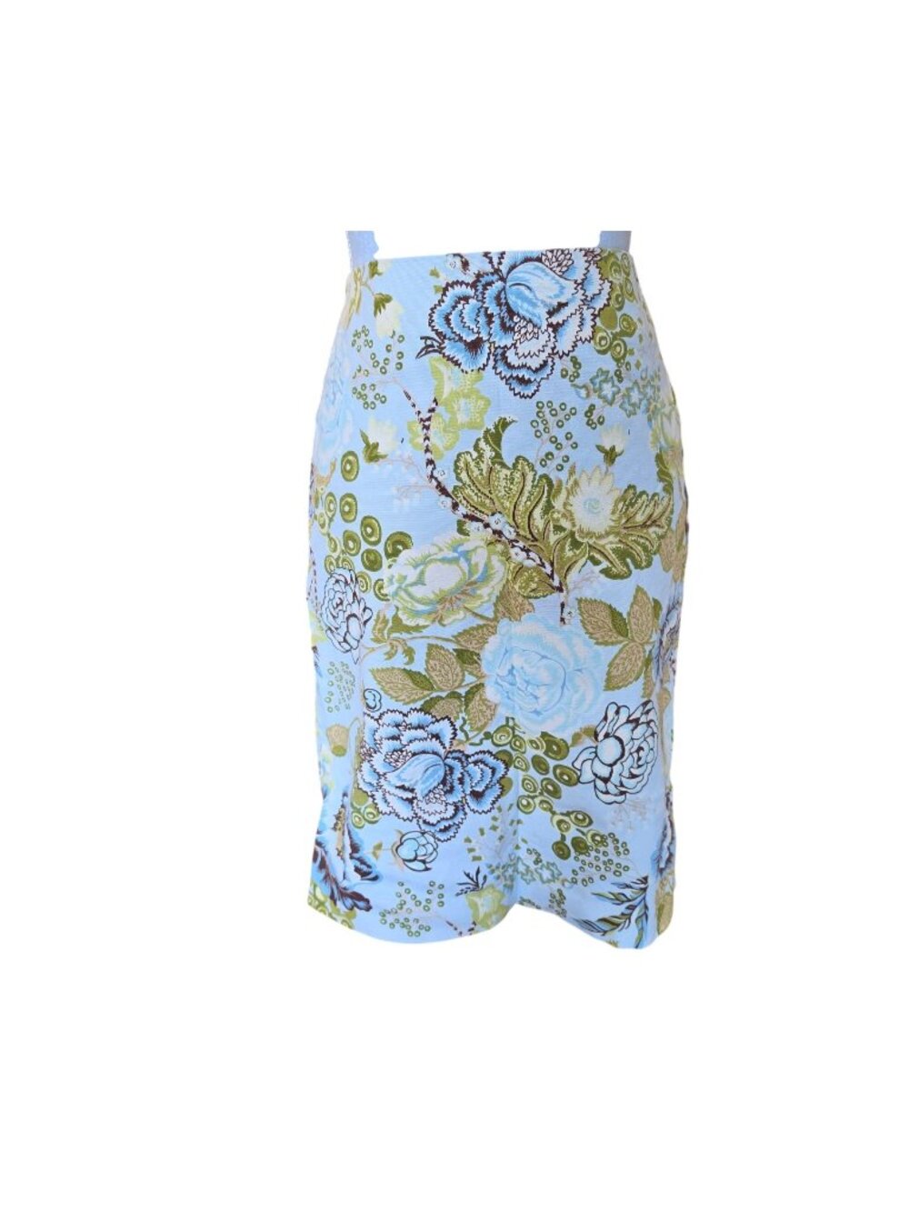 Talbots Petites 2P Blue Floral Straight Pencil Skirt Lined Back Slit Career Knee